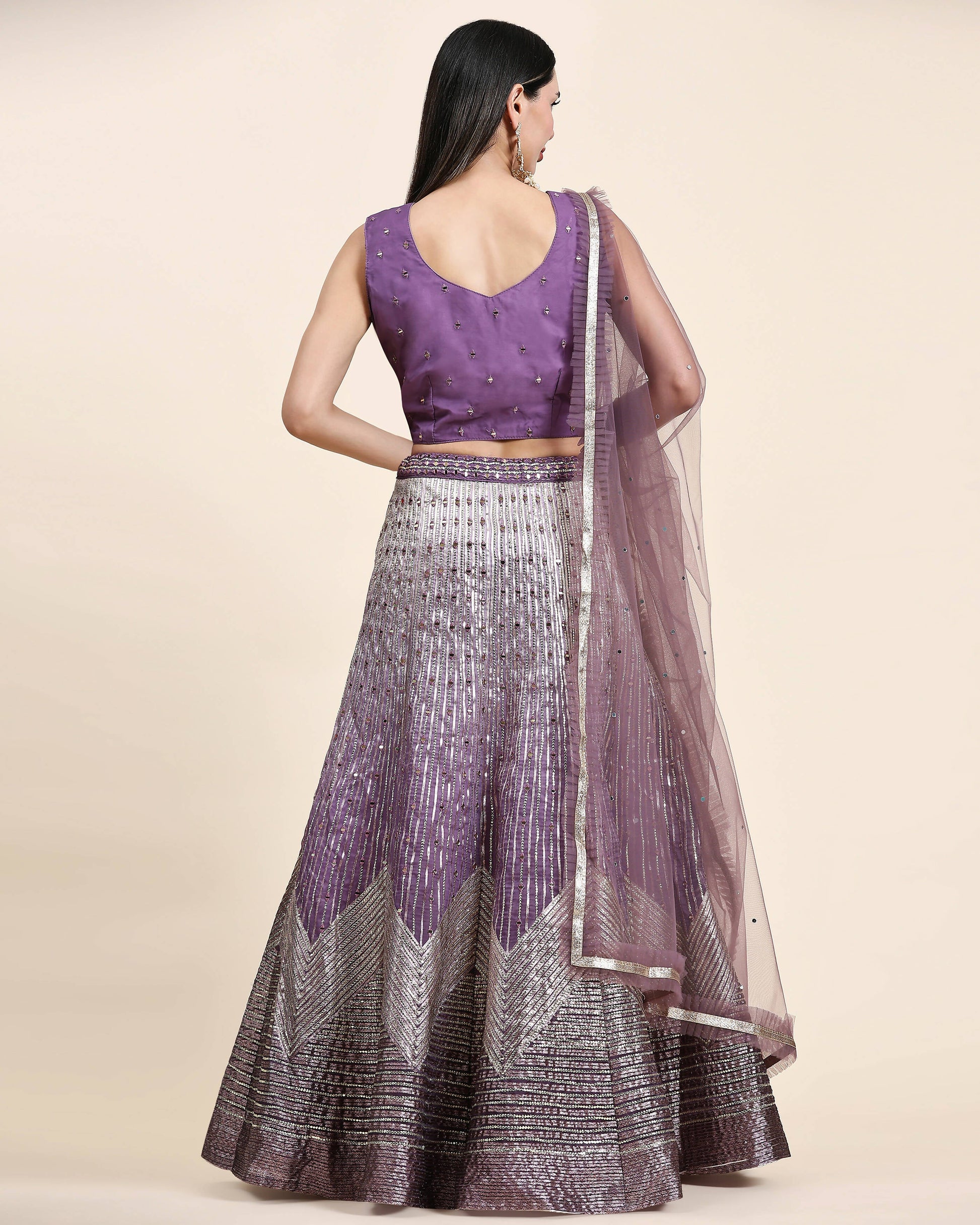 Lavender Organza Mirror With Coding Work Lehenga Choli with Dupatta - Tanya