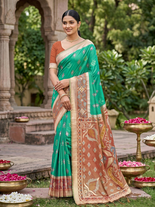 Shree Shyam Fashion Rama Green Soft Silk Saree