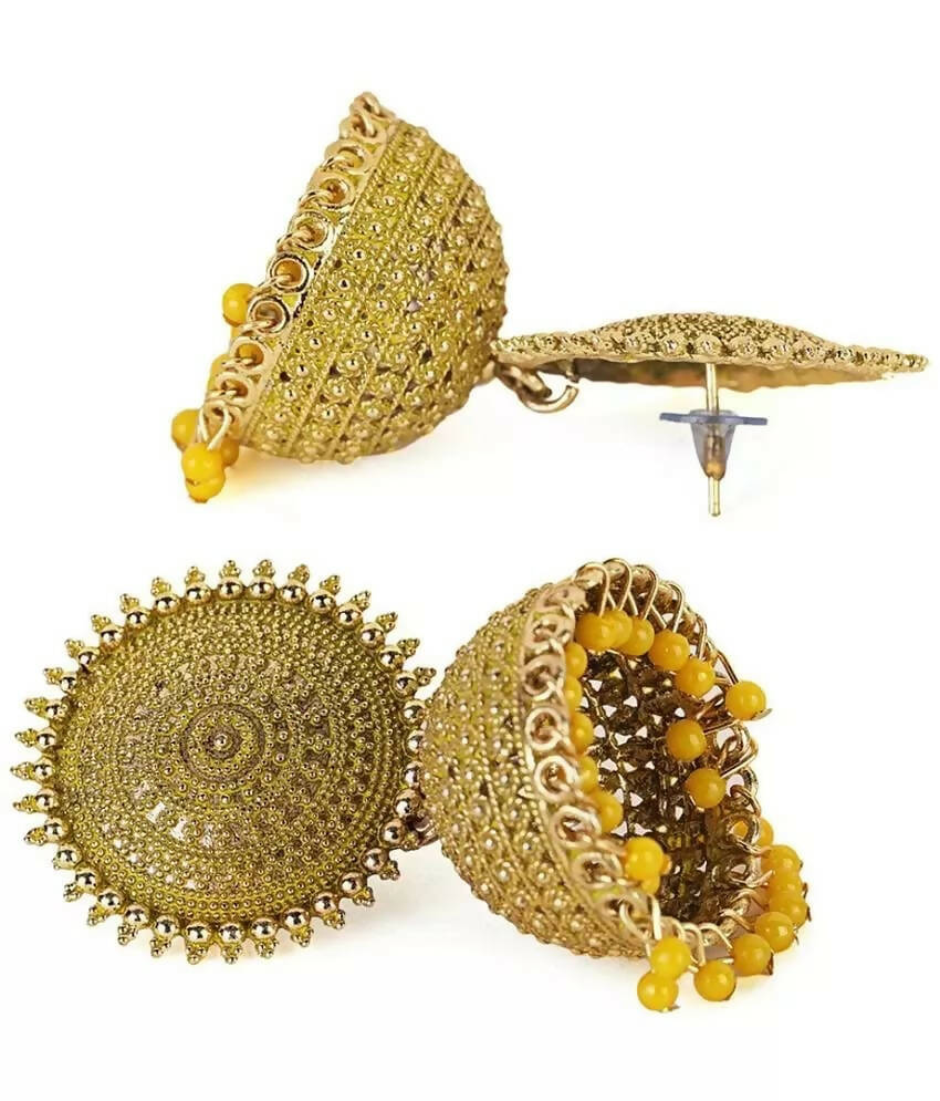 Mominos Fashion Joharkamal Gold-Plated Meenakari Jhumkas For Women & Girls (Yellow) - Grab2buy