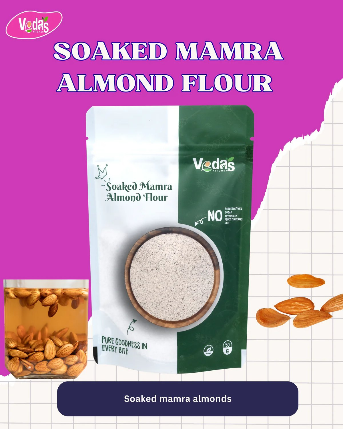 Vedas Kitchen Soaked Mamra Almond Flour  Grab2Buy Vedas Kitchen Grab2Buy