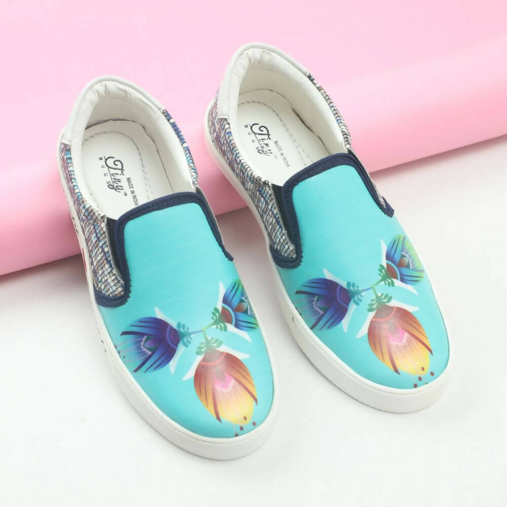 Tiny Bugs Girls Flower Printed Slip Ons Sneakers - Sky Blue  Grab2Buy Tiny Bugs Grab2Buy