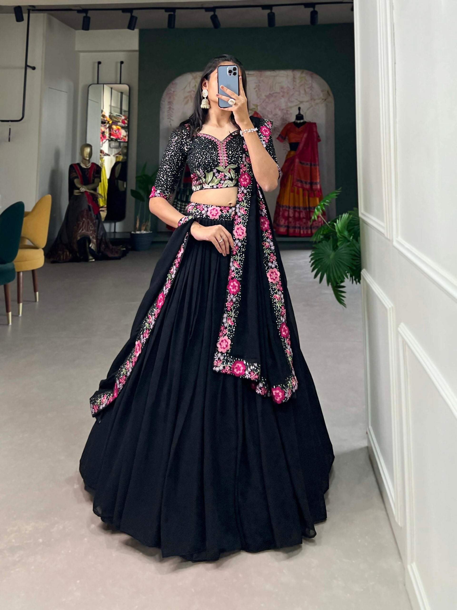 Vastranavya Party Wear Sequins And Delicate Embroidery Work Belt Lehenga Choli - Black  Grab2Buy Vastranavya Grab2Buy