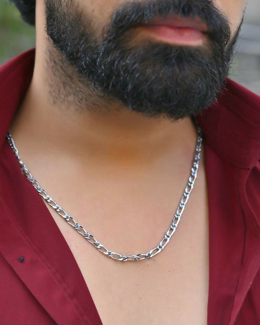 VOJ Men Silver Plated Stainless Steel Cuban Link Chain 
