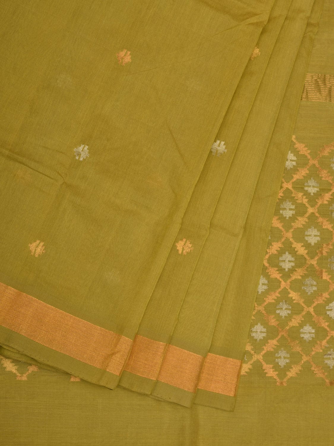 Olive Uppada Cotton Handloom Grab2Buy with Jamdani Pallu Design - Global Threads 