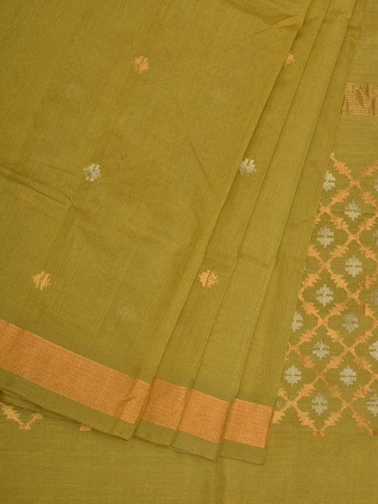 Olive Uppada Cotton Handloom Grab2Buy with Jamdani Pallu Design - Global Threads 