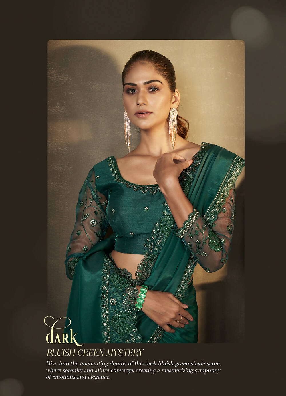 Green Natural Crepe Thread Embroidered with Stone Work Saree With Unstitched Blouse Piece - Norita Royal Erisha