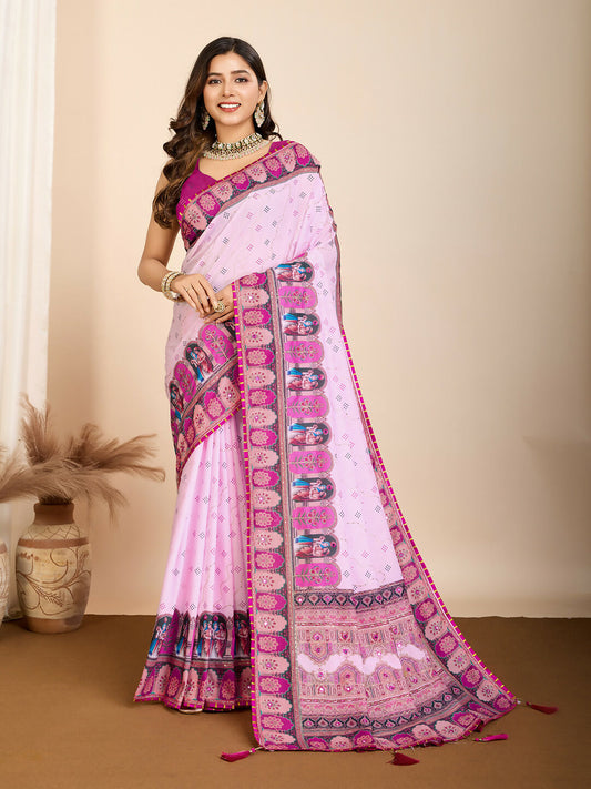 Purple Muslin Cotton Designer Digital Printed Saree - Lavisha