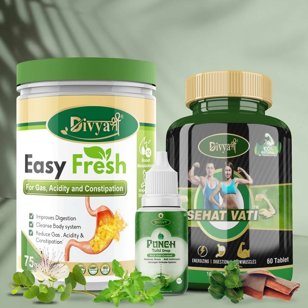 Divya Shree Sehat Vati Capsule, Easy Fresh Powder & Punch Tulsi Drop Combo - Grab2buy