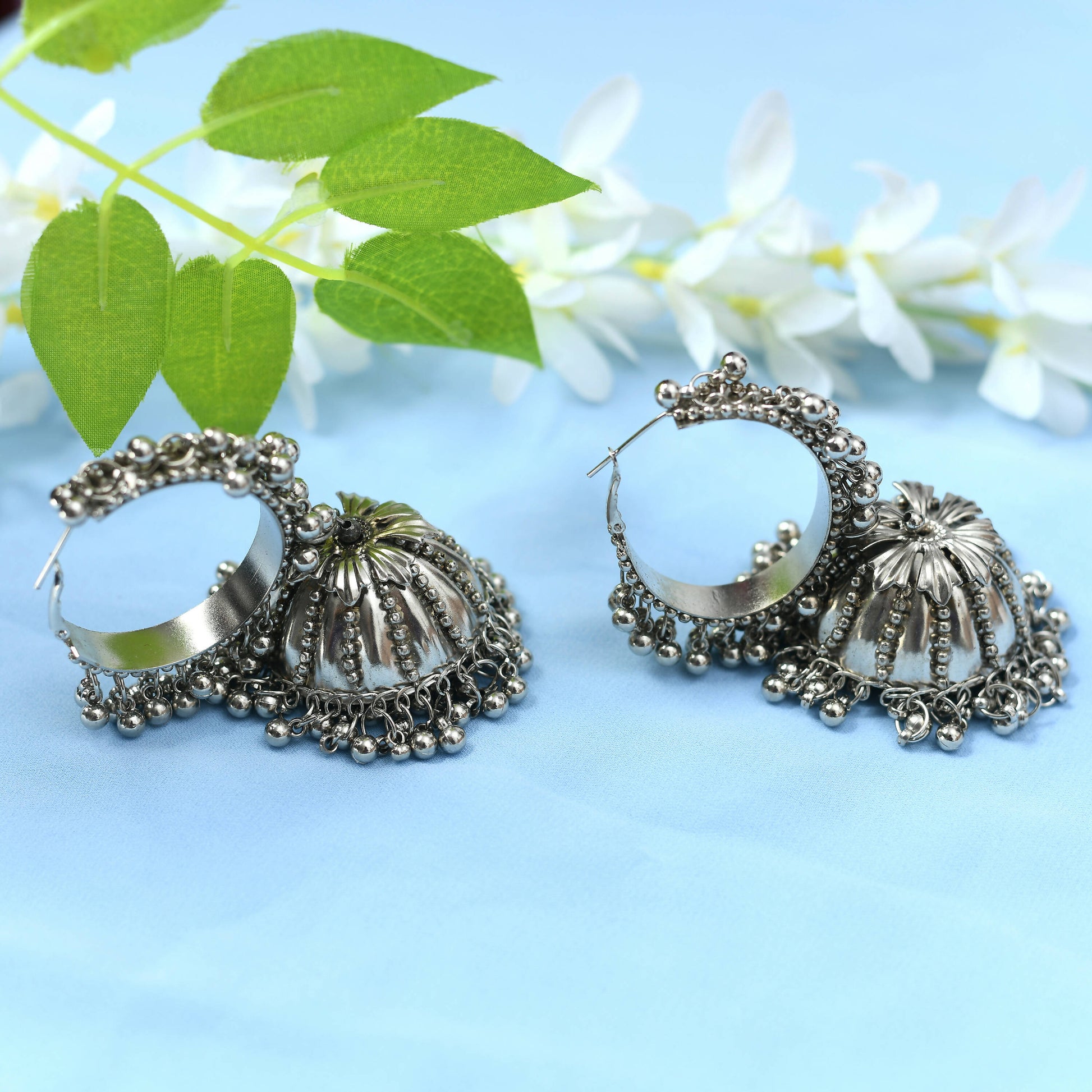 Mominos Fashion Johar Kamal Oxidised Silver-Plated Brass Finish Ghungroo Necklace with Earrings For Women - Grab2buy