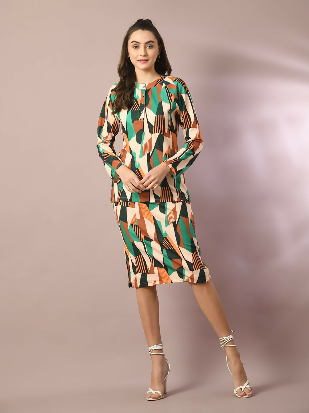 Myshka Women's Multi Printed Knee Length Party Embellished Skirts