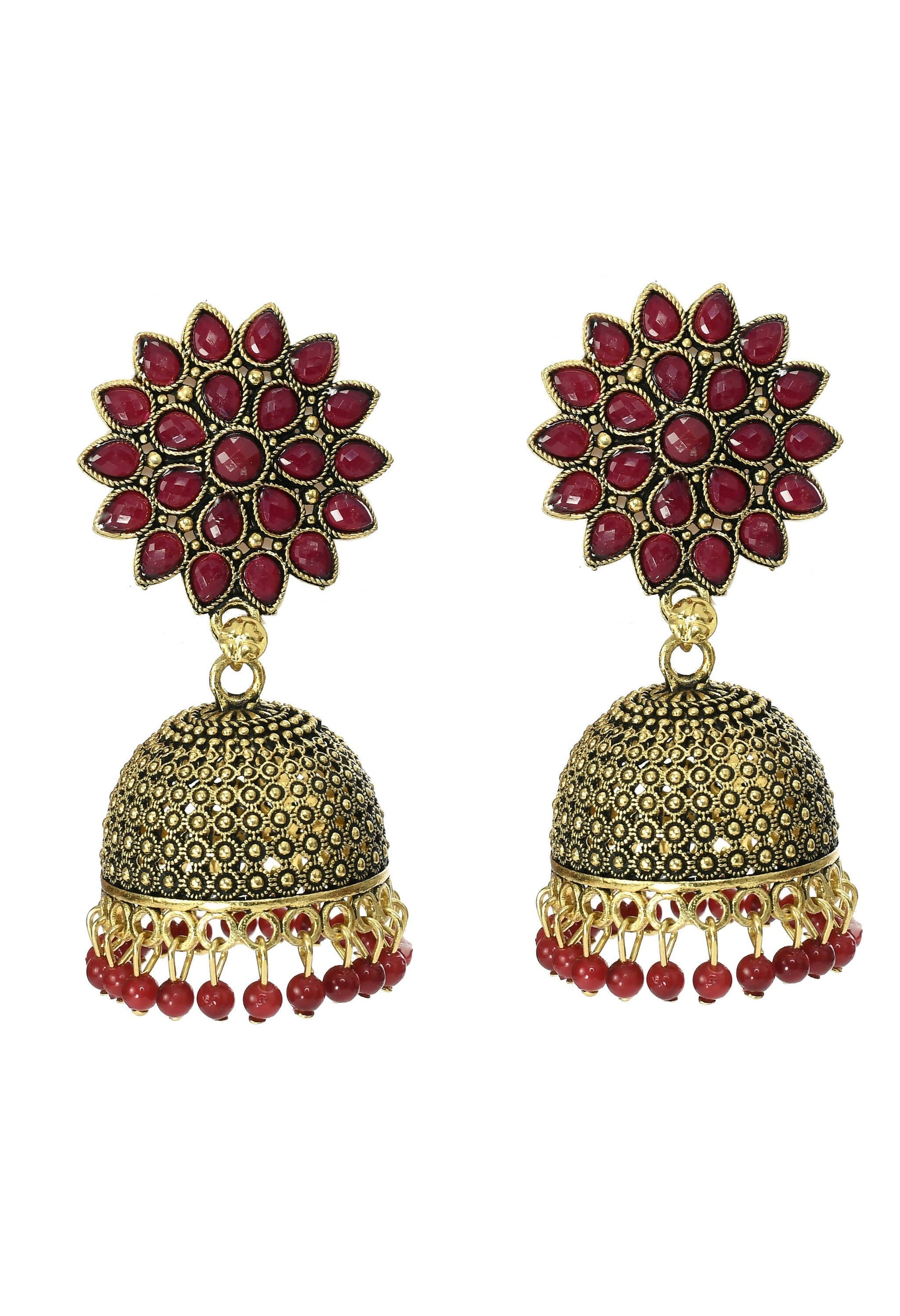 Mominos Fashion Joharkamal Kundan work Jhumka with Maroon Beads - Grab2buy