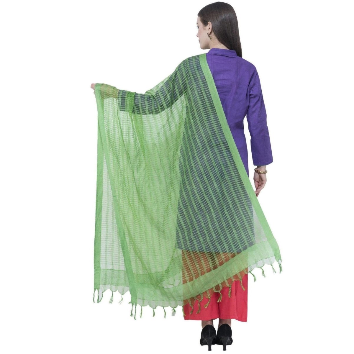 A R Silk Women's Self Check Cota Cotton Parrot Green Dupattas and Chunnis | Grab2Buy