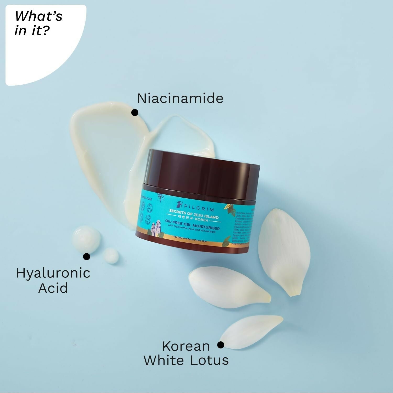 Pilgrim Korean Oil Free Gel Moisturizer with Hyaluronic Acid & Willow Bark Extracts, For Oily & Acne-Prone Skin - Korean Skin Care 