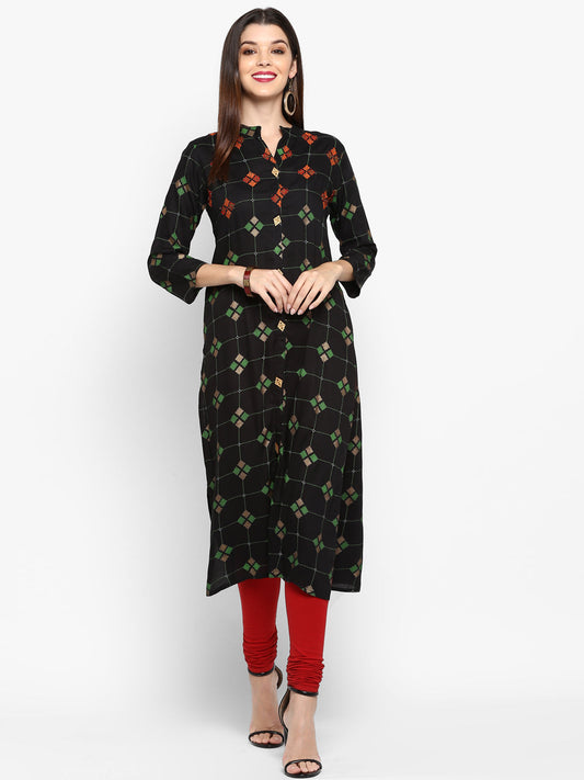NOZ2TOZ Women Black Rayon Kurta (1Pc)