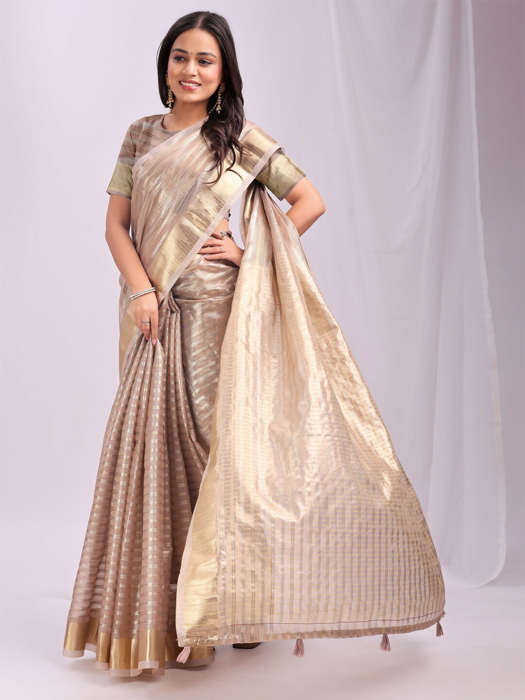 Shree Shyam Fashion Organza Peach Saree