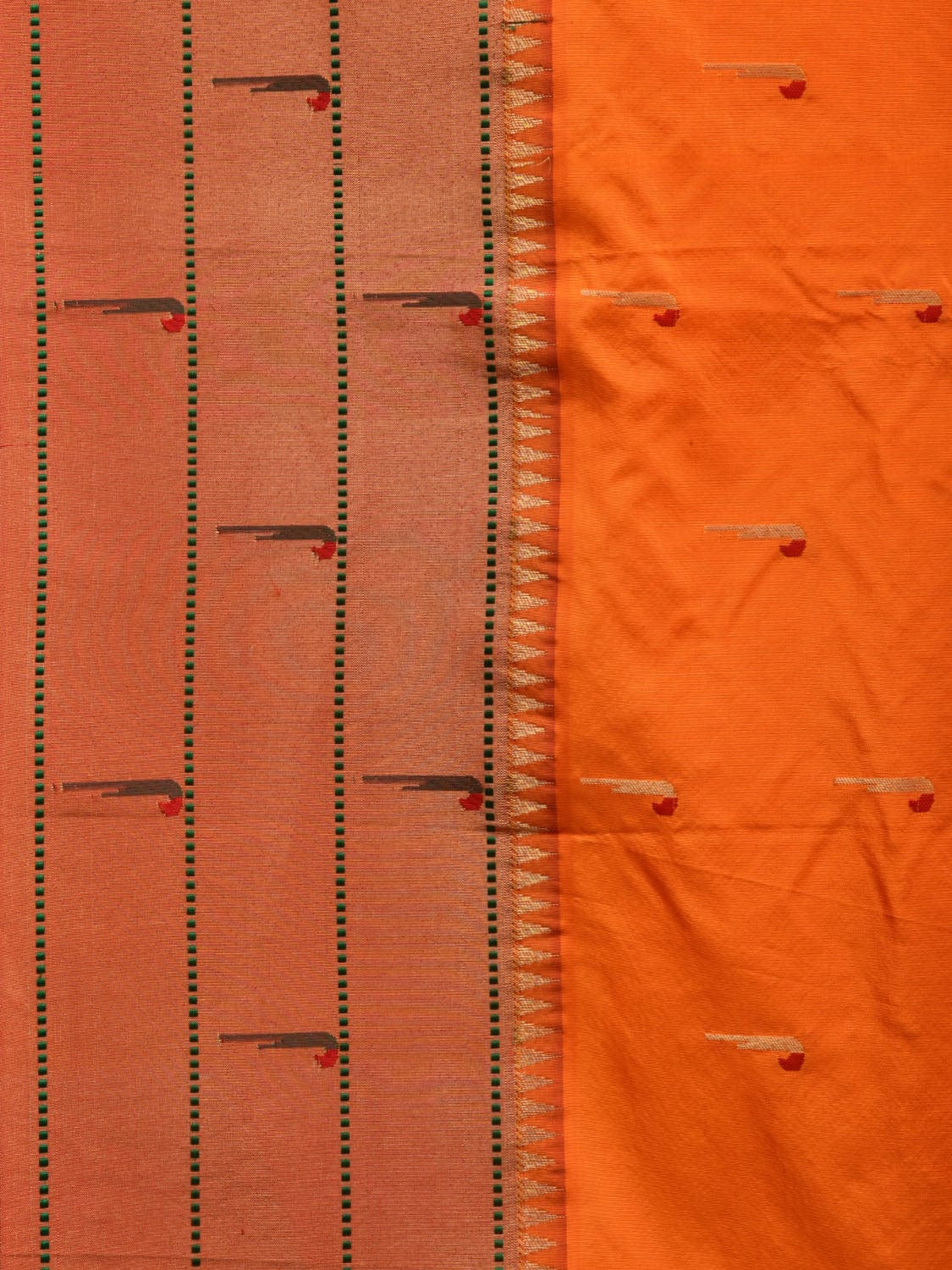 Orange Paithani Silk Handloom Grab2Buy with Triple Muniya Border Design - Global Threads 