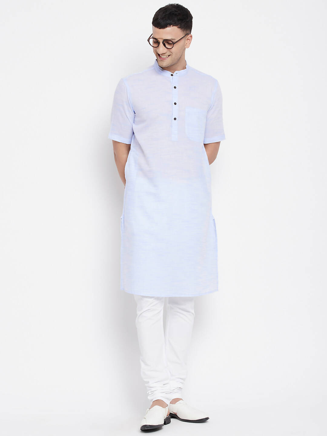 Even Apparels Blue Color Pure Cotton With Band Collar Men's H/S Kurta 