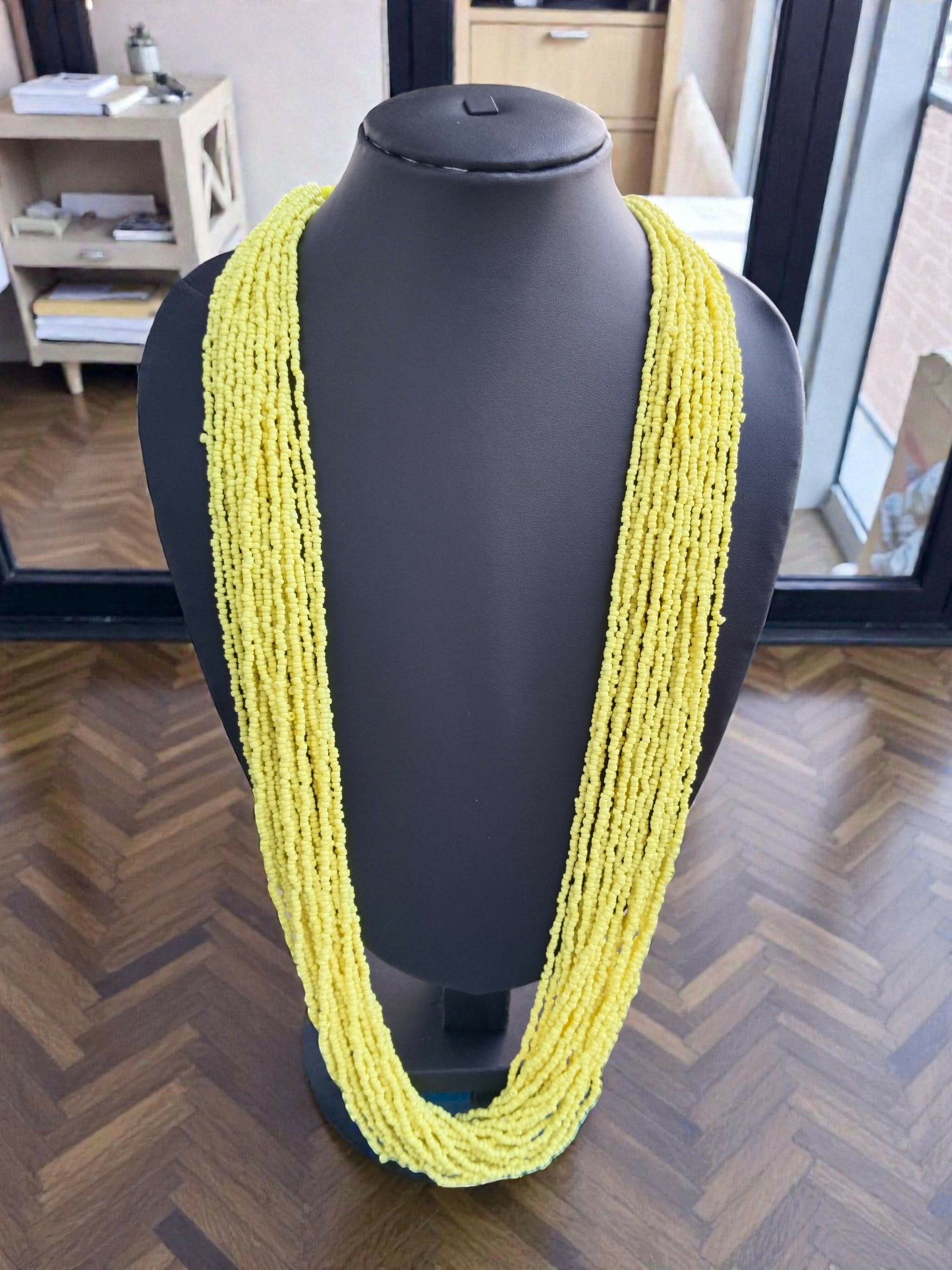 Inhanns Rangsaaz 20-Layer Luxe Long Beaded Only Necklace - Lemon Yellow Only Necklace