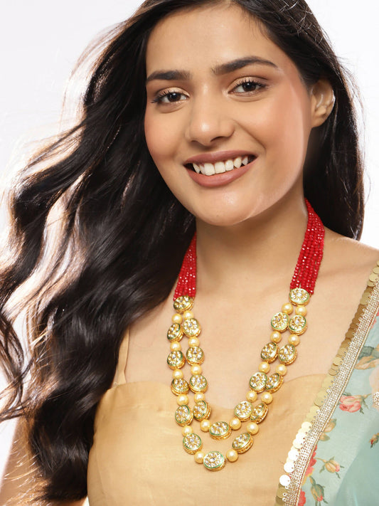 Gold-Toned Red Brass Gold-Plated Necklace - Ruby Raang - Grab2buy