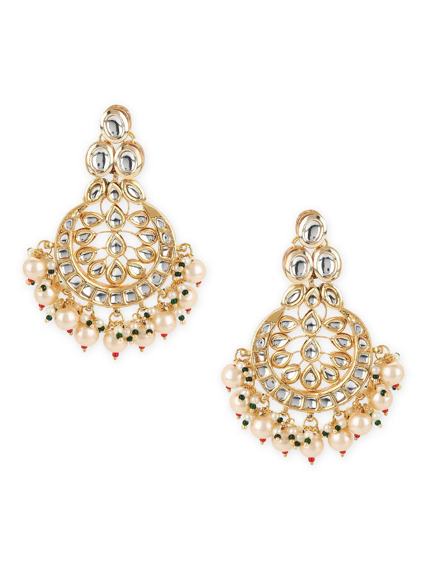 Gold-Toned White Kundan Contemporary Gold-Plated Chandbalis Earrings - Ruby Raang - Grab2buy