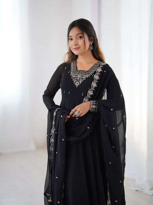 Joban Fashion Black Kurta Set Georgette Sequence Embroidery Work