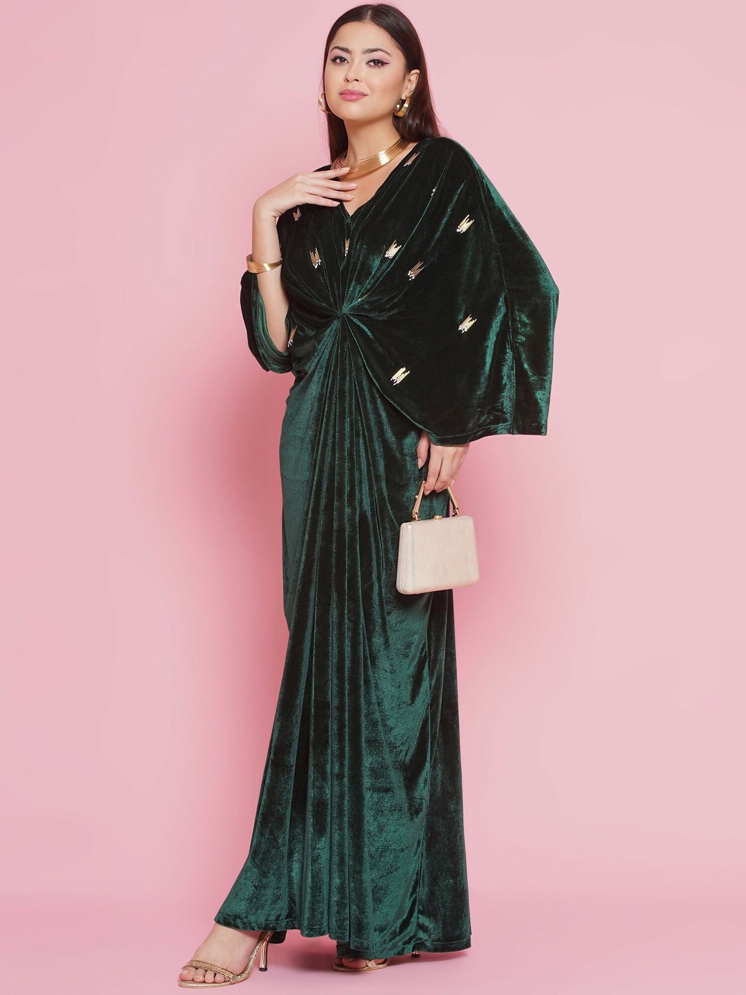 Joban Fashion Green Velvet Hand Embellished Gown