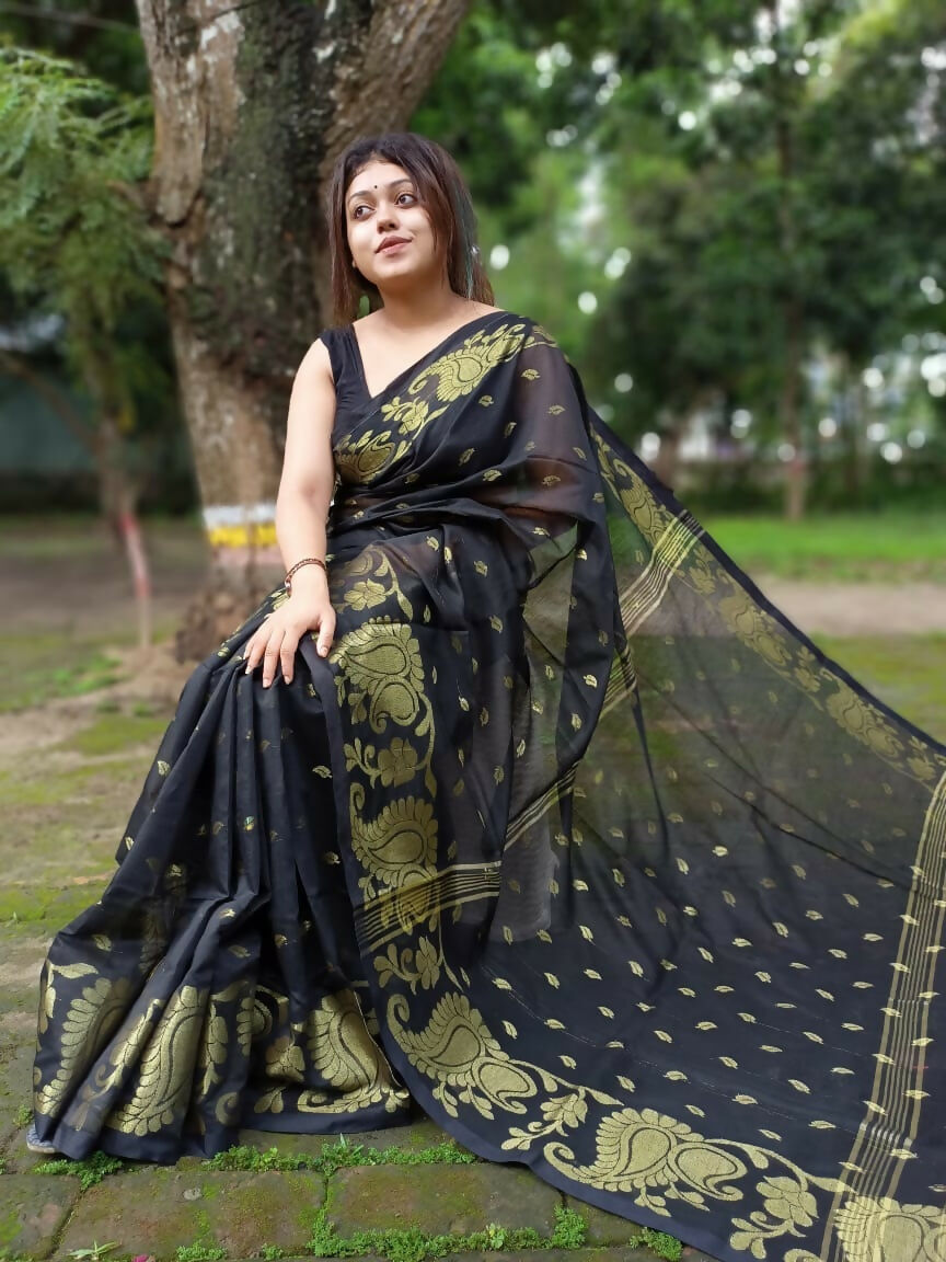 Exclusive Collection Black Beautiful Cotton Silk Grab2Buy 