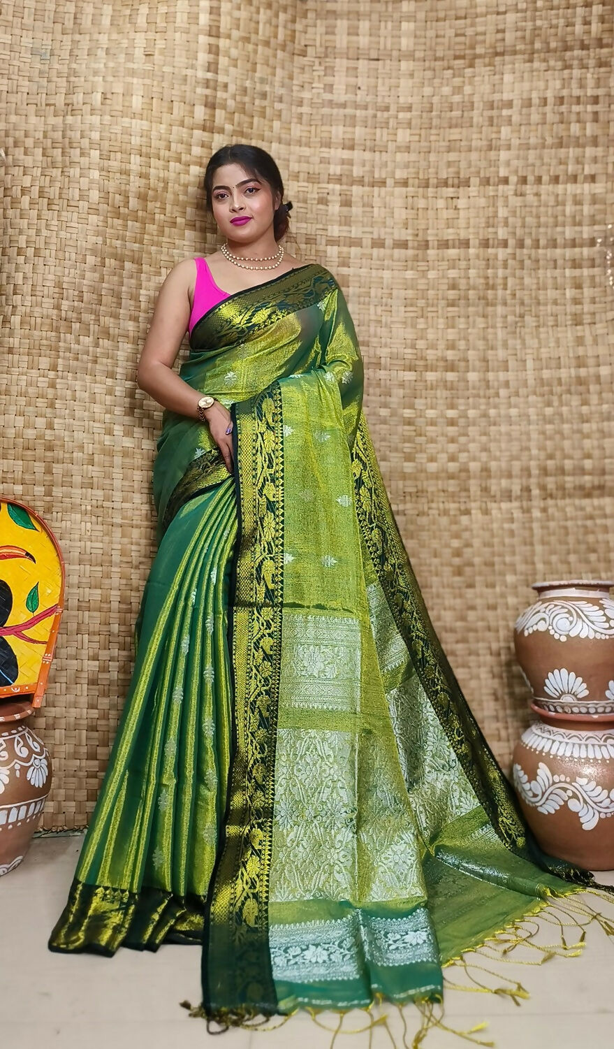 Exclusive Collection Green Beautiful Tissue Benarasi Grab2Buy 