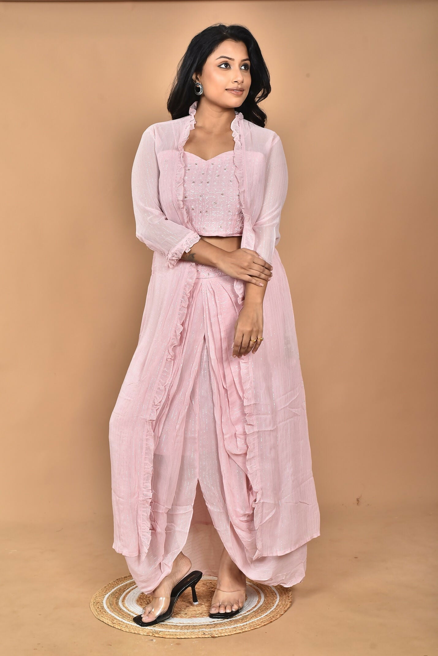 Morchari Women Hand Embroidery Crop Top-Pink 