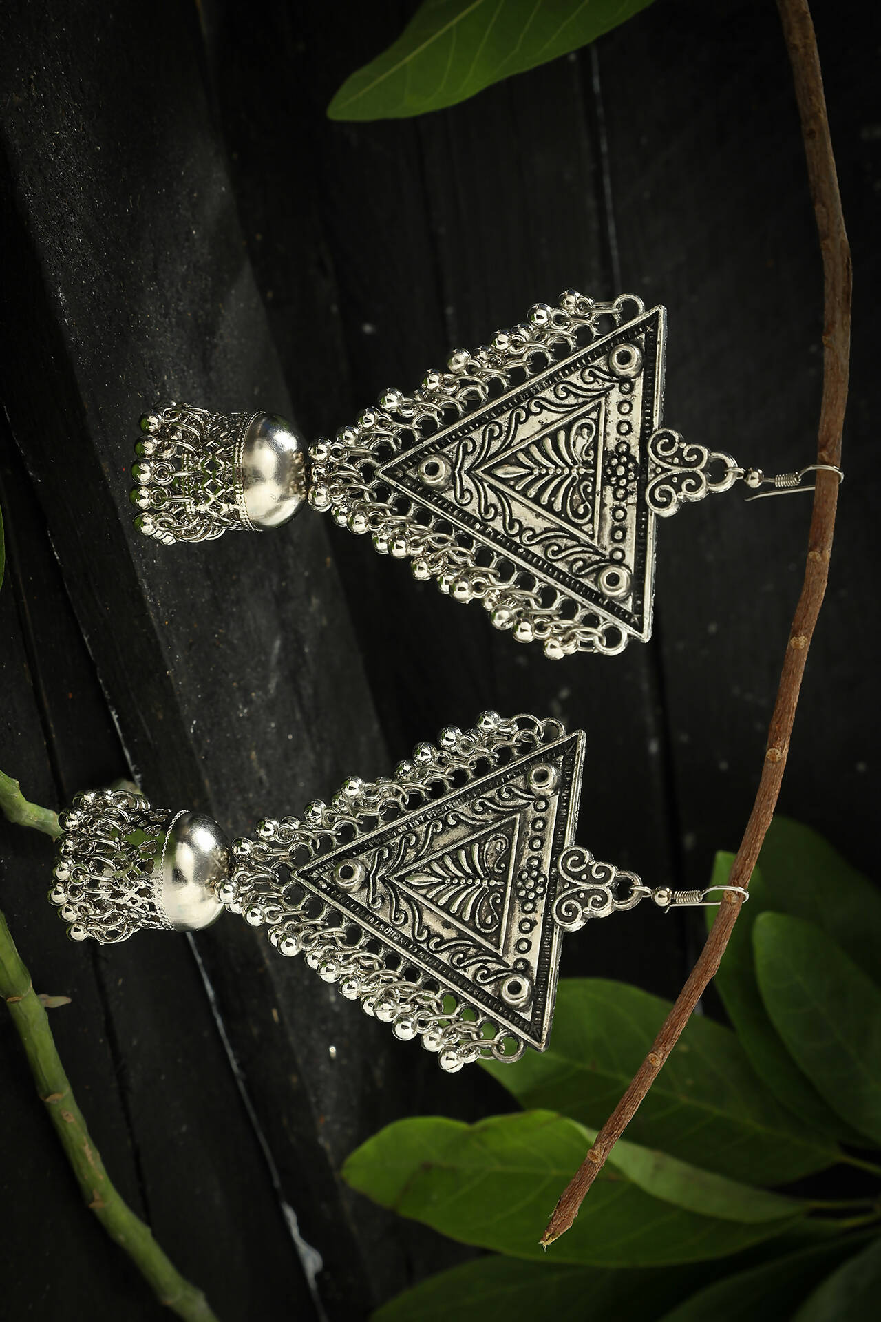 Mominos Fashion Joharkamal Silver-Plated Triangle Design Drop Earrings For Women - Grab2buy