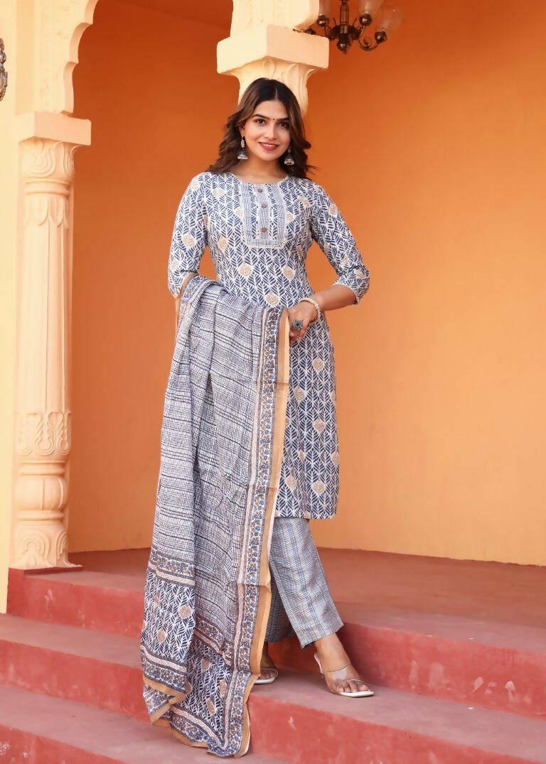 Alvano Alvano Women's 3Pcs Straight Kurti Set Printed Rayon