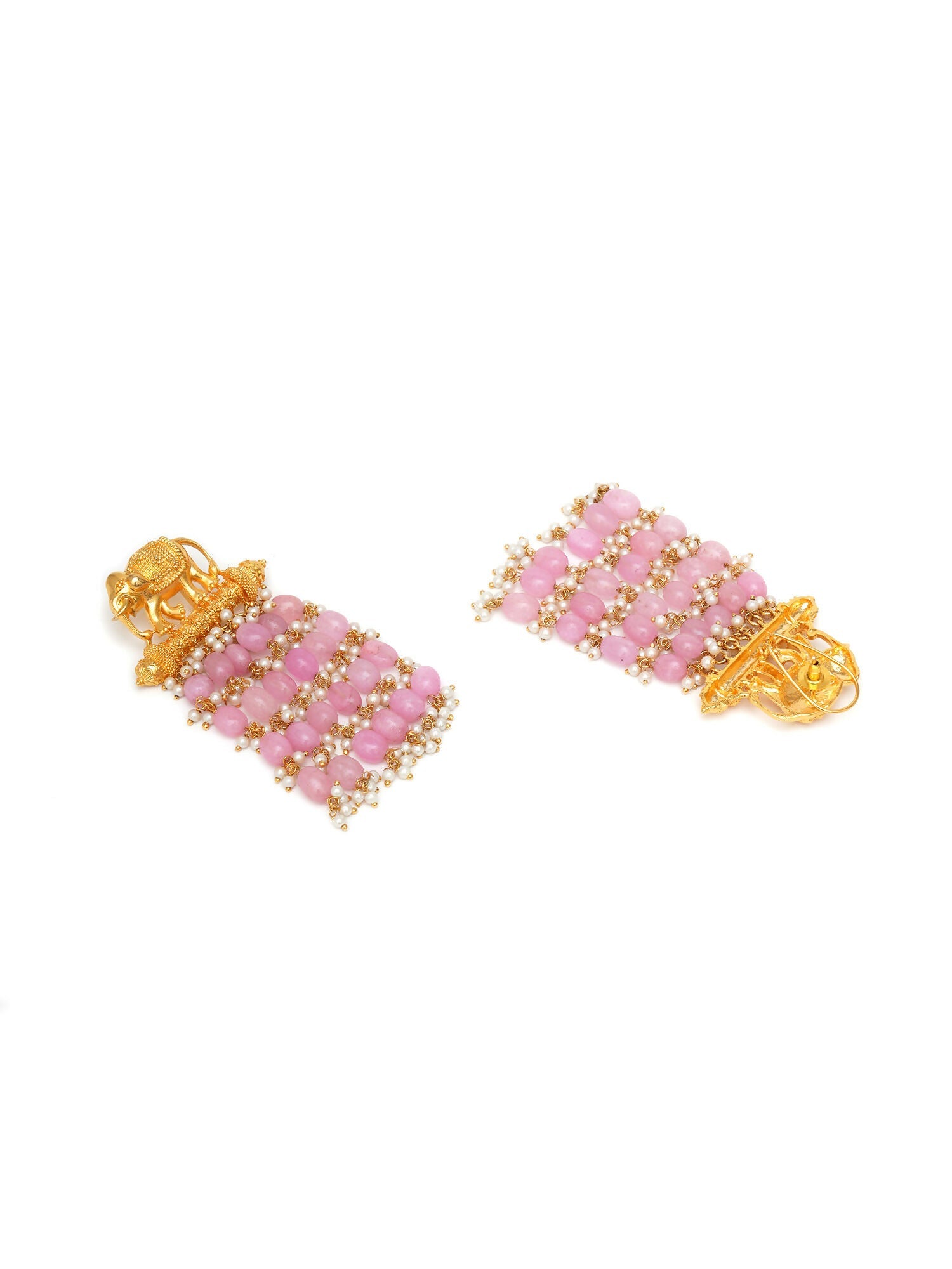 Long Layered Earrings with Elephant Motifs (Pink) - Ruby Raang - Grab2buy