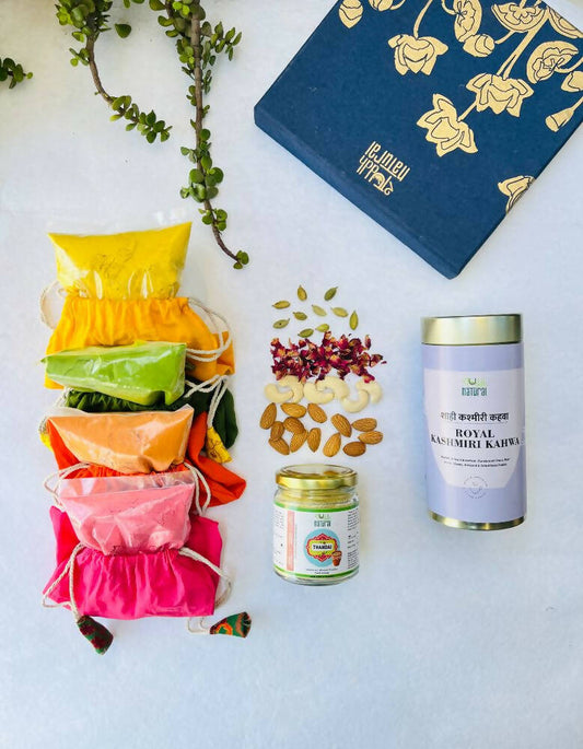 Shuddh Natural Ubtan Based Herbal Gulal | Ayurvedic Thandai Powder |Kashmiri Kahwa| Holi Gift Hamper 