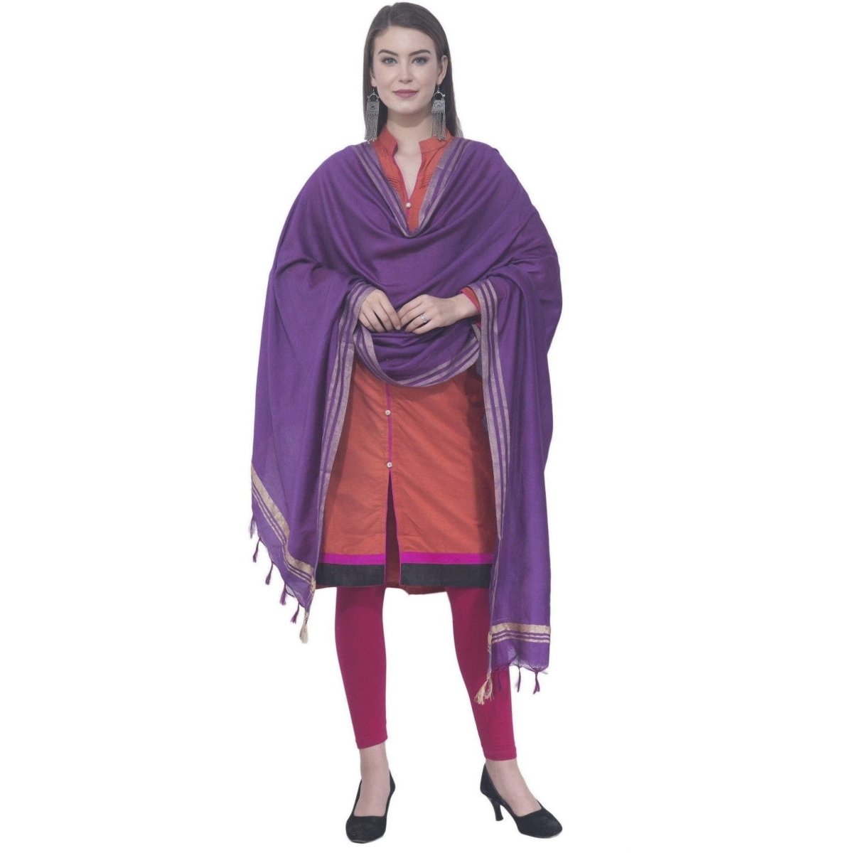 A R SILK Purple Color Golden border Cotton Dupattas and Chunnis