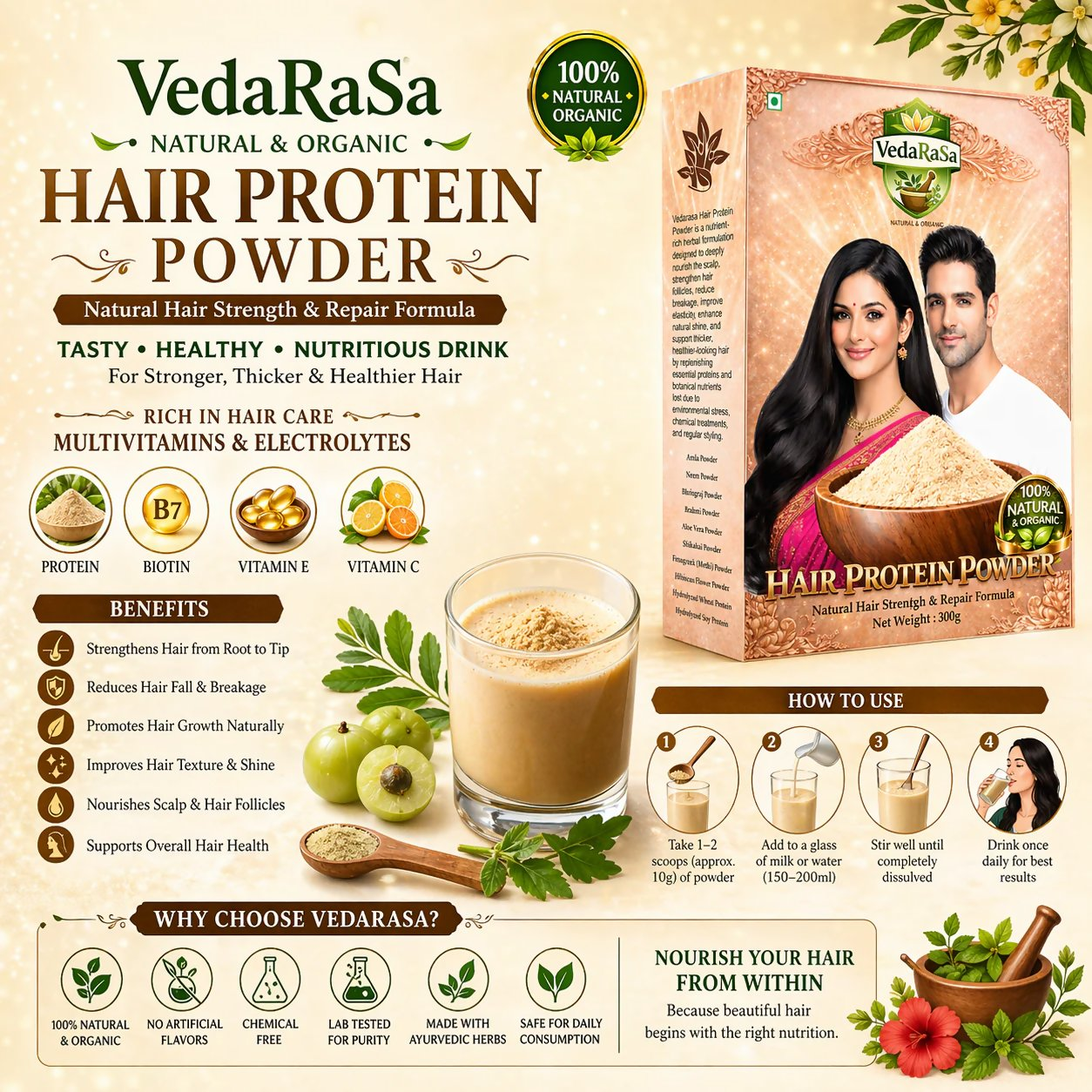 VedaRasa Natural and Organic Hair Protein Powder  Grab2Buy VedaRasa Grab2Buy