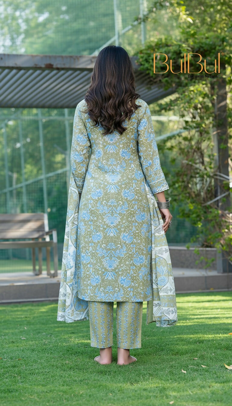 BulBul Fashionista Green Cotton Kurta Set with Dupatta 