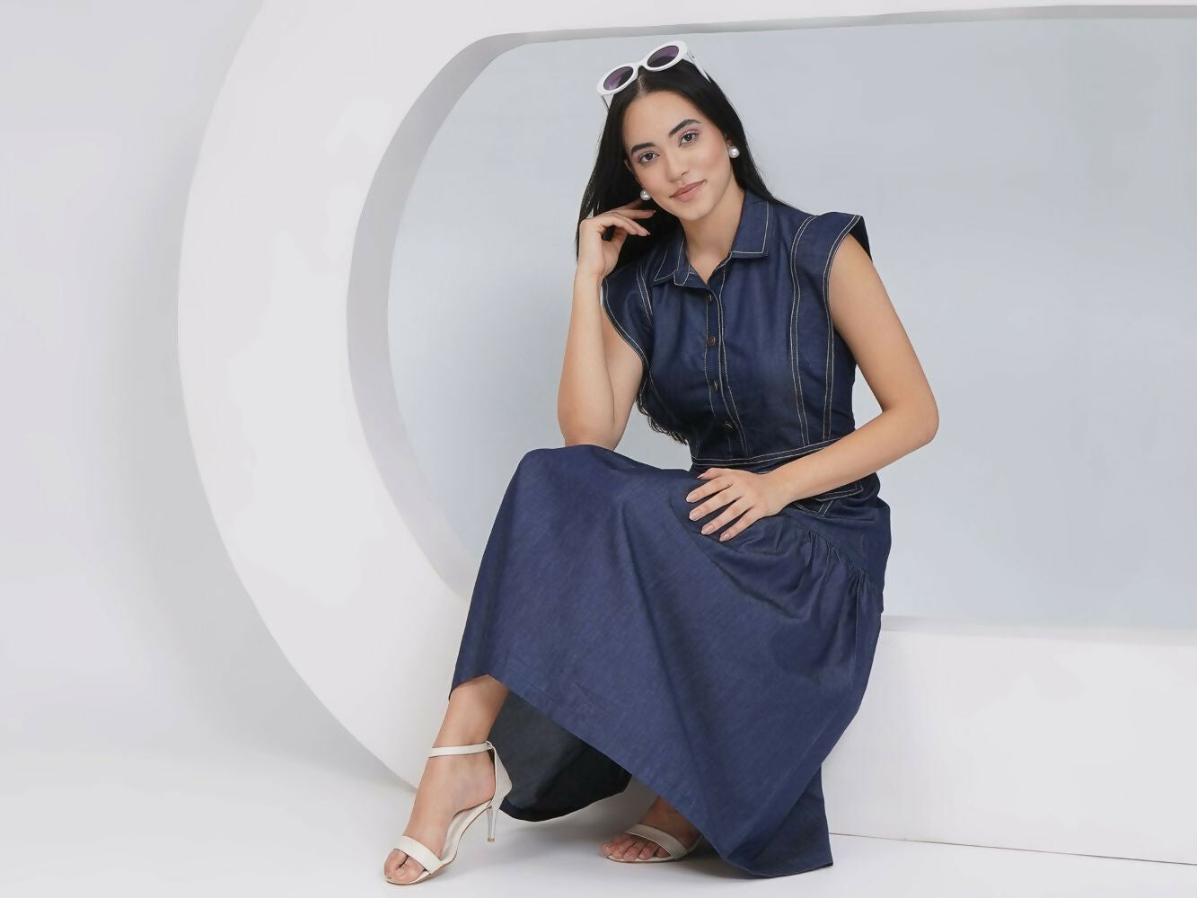 Joban Fashion Blue Denim Midi Dress