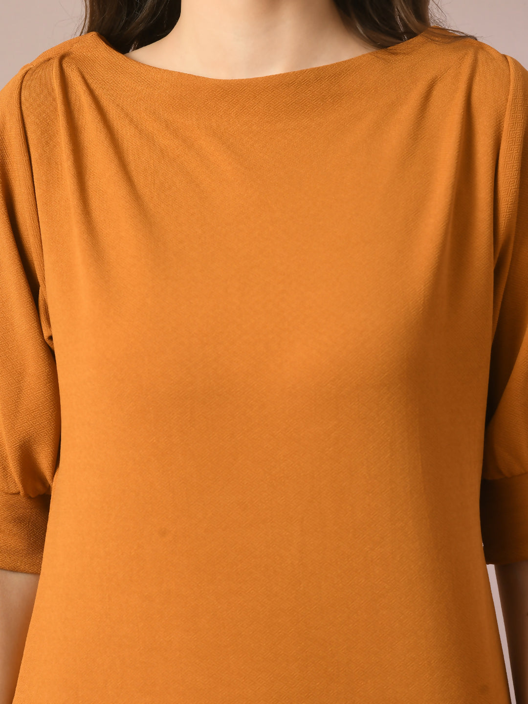 Myshka Women's Mustard Solid Boat Neck Party Top