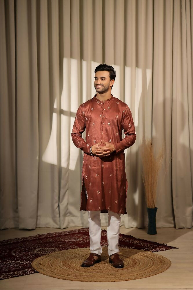 Brown Viscose Designer Embroidery Work Kurta Set - Mahotsav