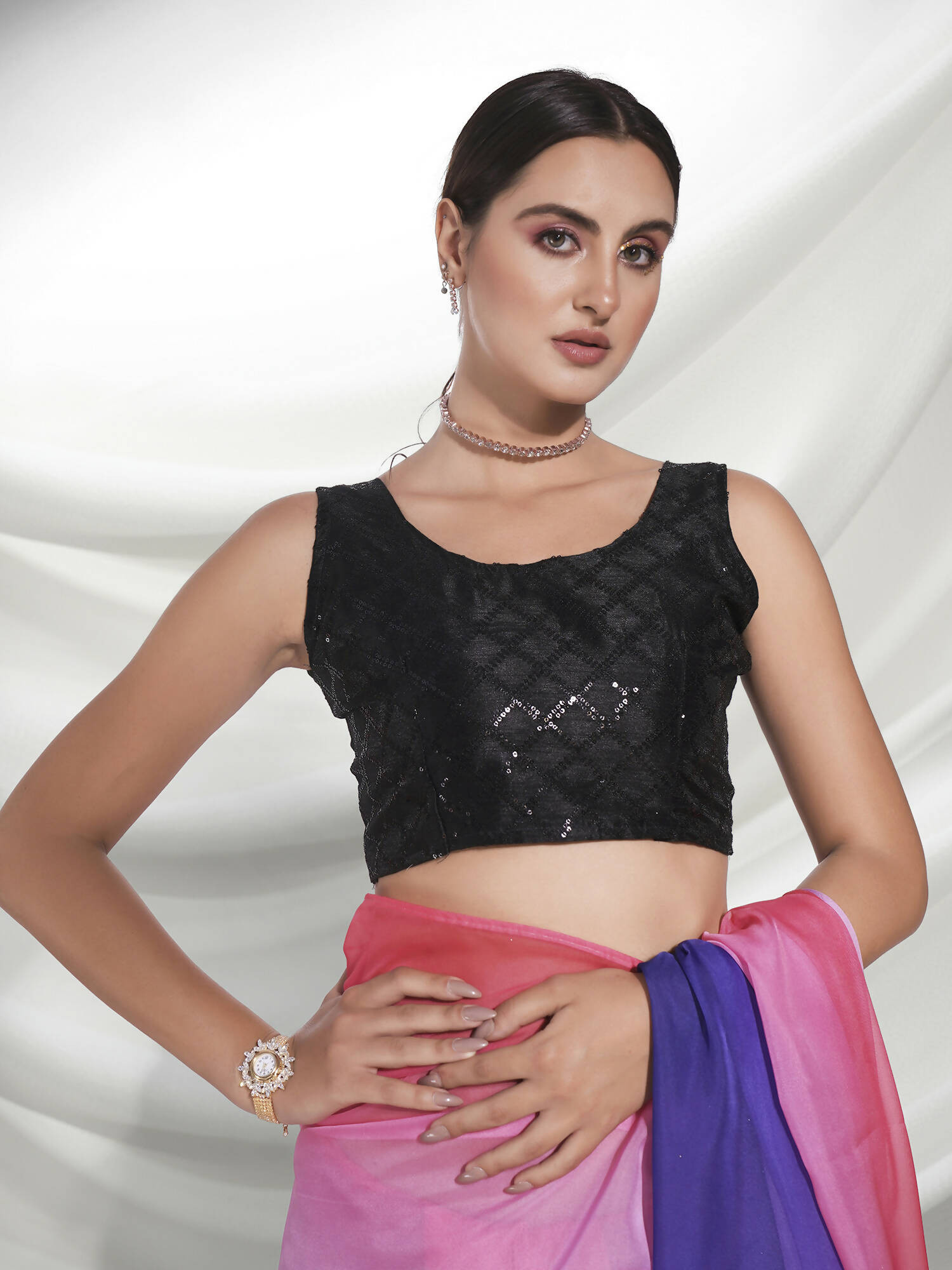 Purple Organza Solid Saree With Unstitched Blouse Piece - Shanaya