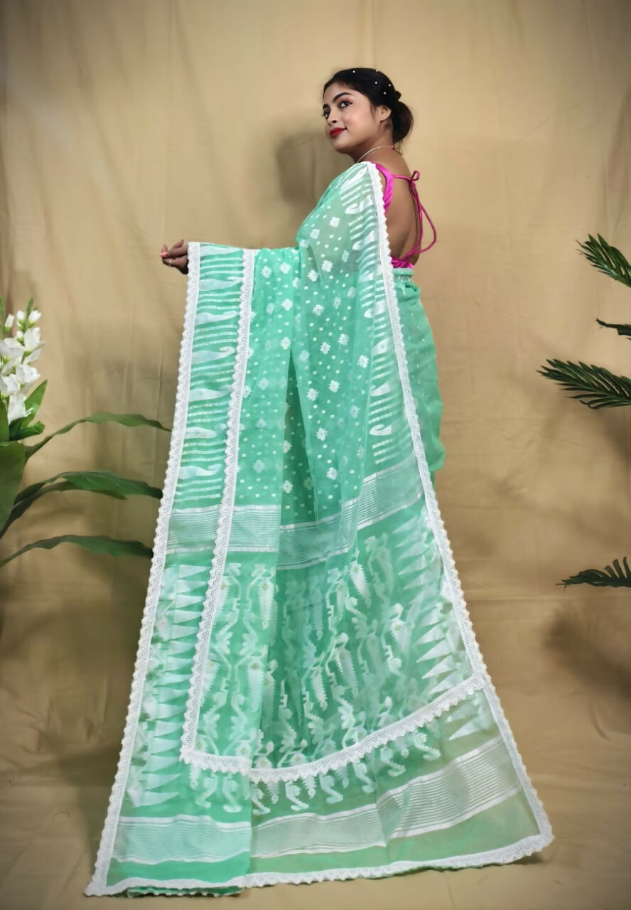Exclusive Collection Beautiful Turquoise Jaal Jamdani Grab2Buy 