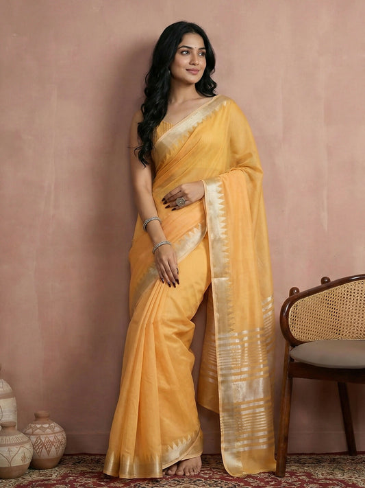Shree Shyam Fashion Mustard Yellow Cotton Saree