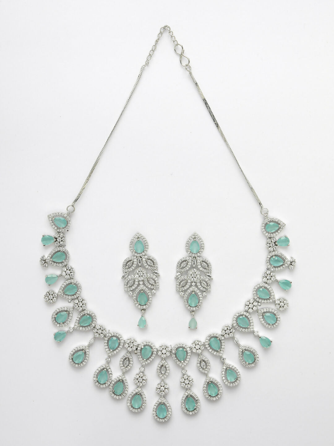 NVR Women's silver plated Turquoise CZ stone handcrafted jewellery set - Grab2buy