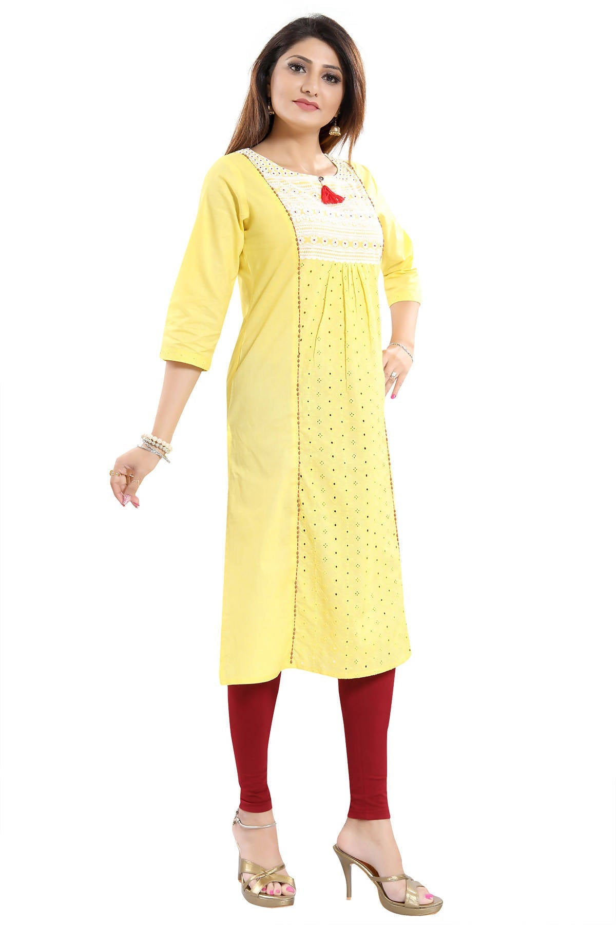 Snehal Creations Vibrant Yellow Cotton Long Chicken Tunic