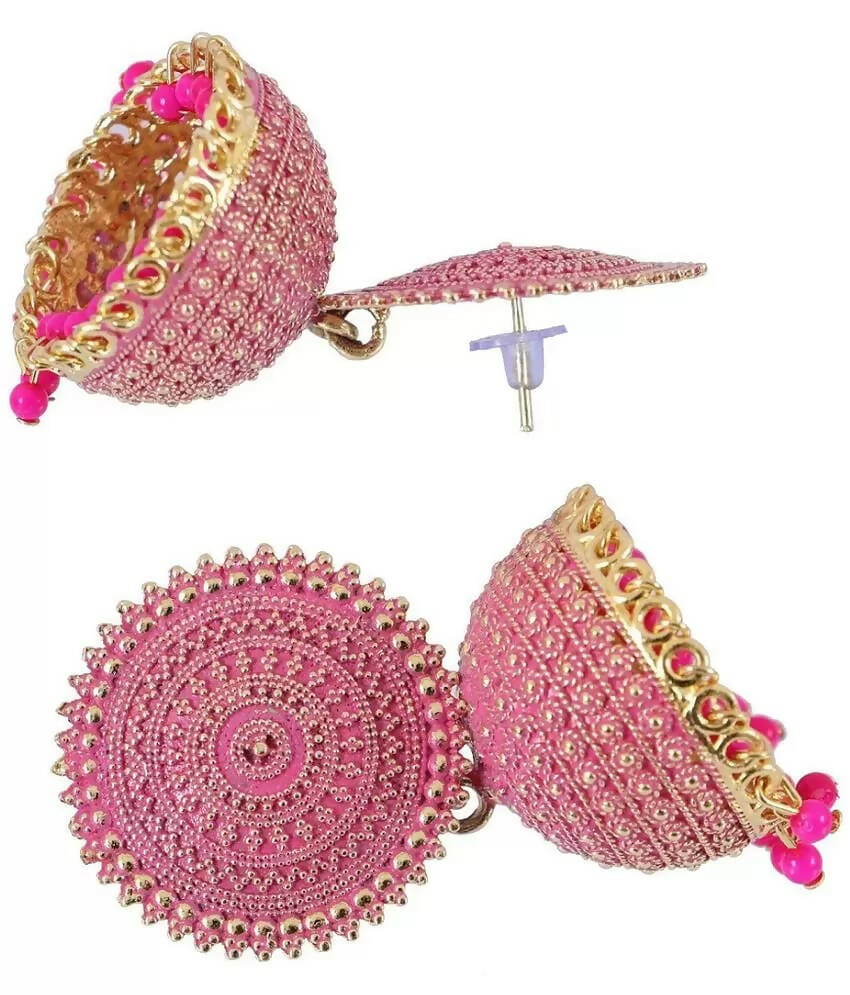 Mominos Fashion Joharkamal Gold-Plated Meenakari Jhumkas For Women & Girls (Magenta) - Grab2buy