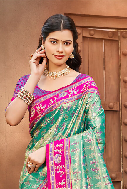 Sangam Prints Green Kanjivaram Silk Woven Work Traditional Saree