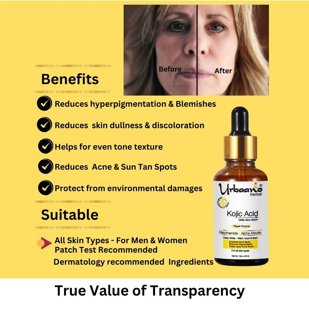Urbaano Herbal 2% Kojic Acid White Glow Face Serum  Grab2Buy Urbaano Herbal Grab2Buy