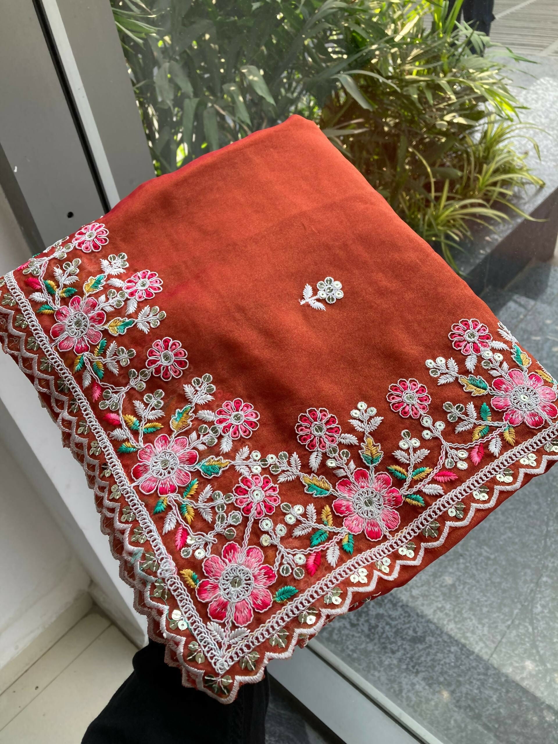 Teeya Creation New Trendy Wedding Special Party Wear Soft Nxc Moss Chiffon Saree-Orange