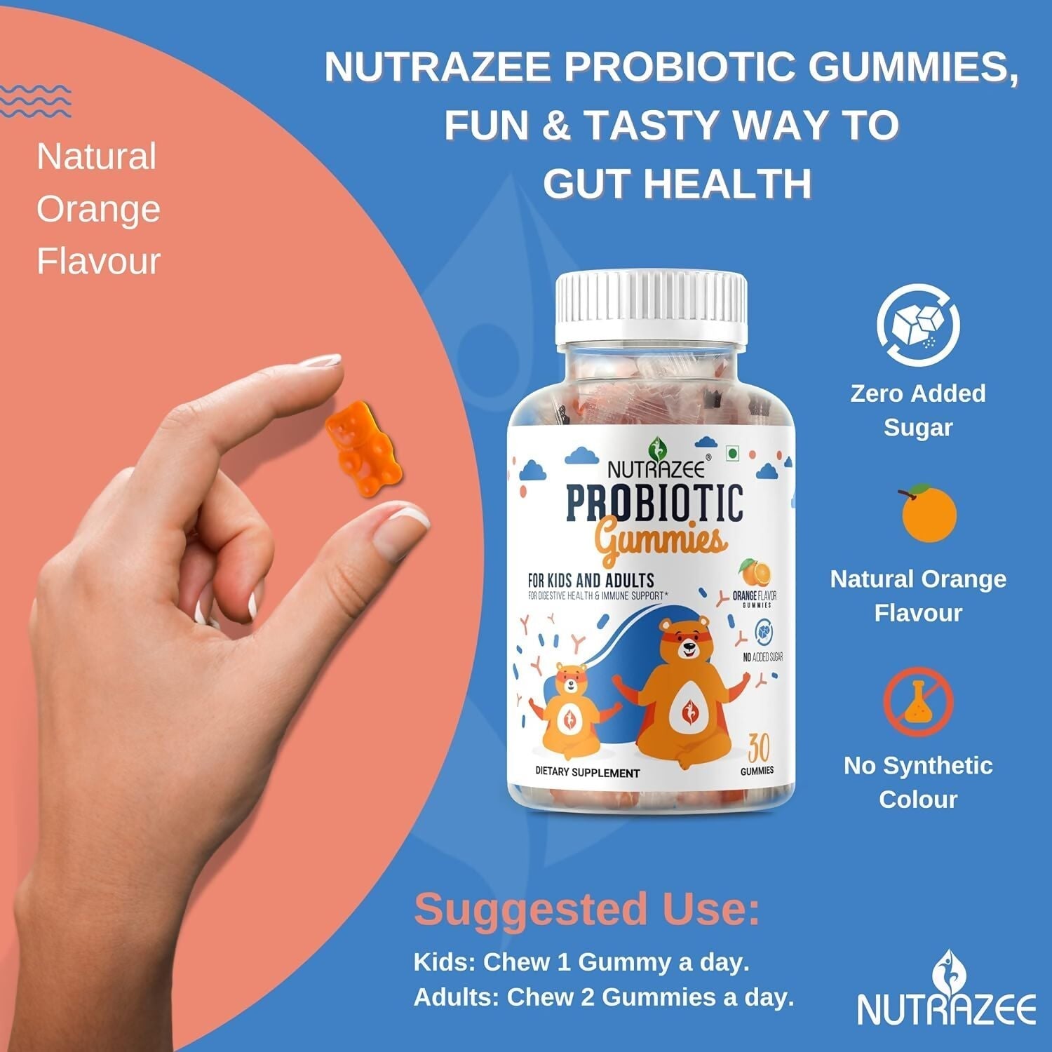 Nutrazee Probiotic Gummies For Kids & Adults 
