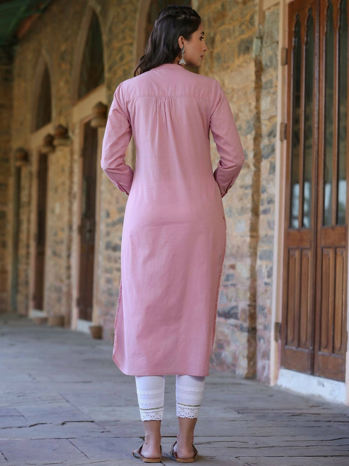 Juniper Women's Pink Cambric Printed Straight Kurta